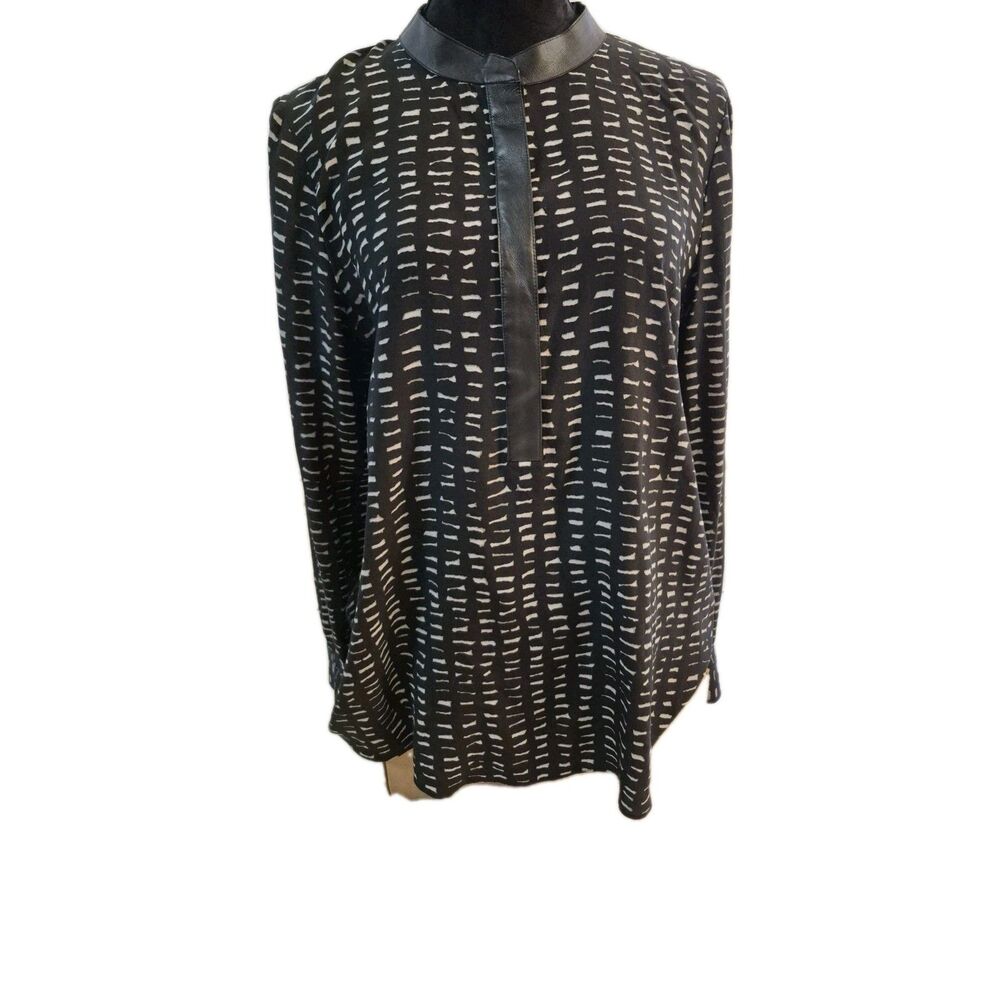 Rachel Zoe Size 10, 100% Silk 100% Lamb Leather Trim Dalton Geometric Luxury
